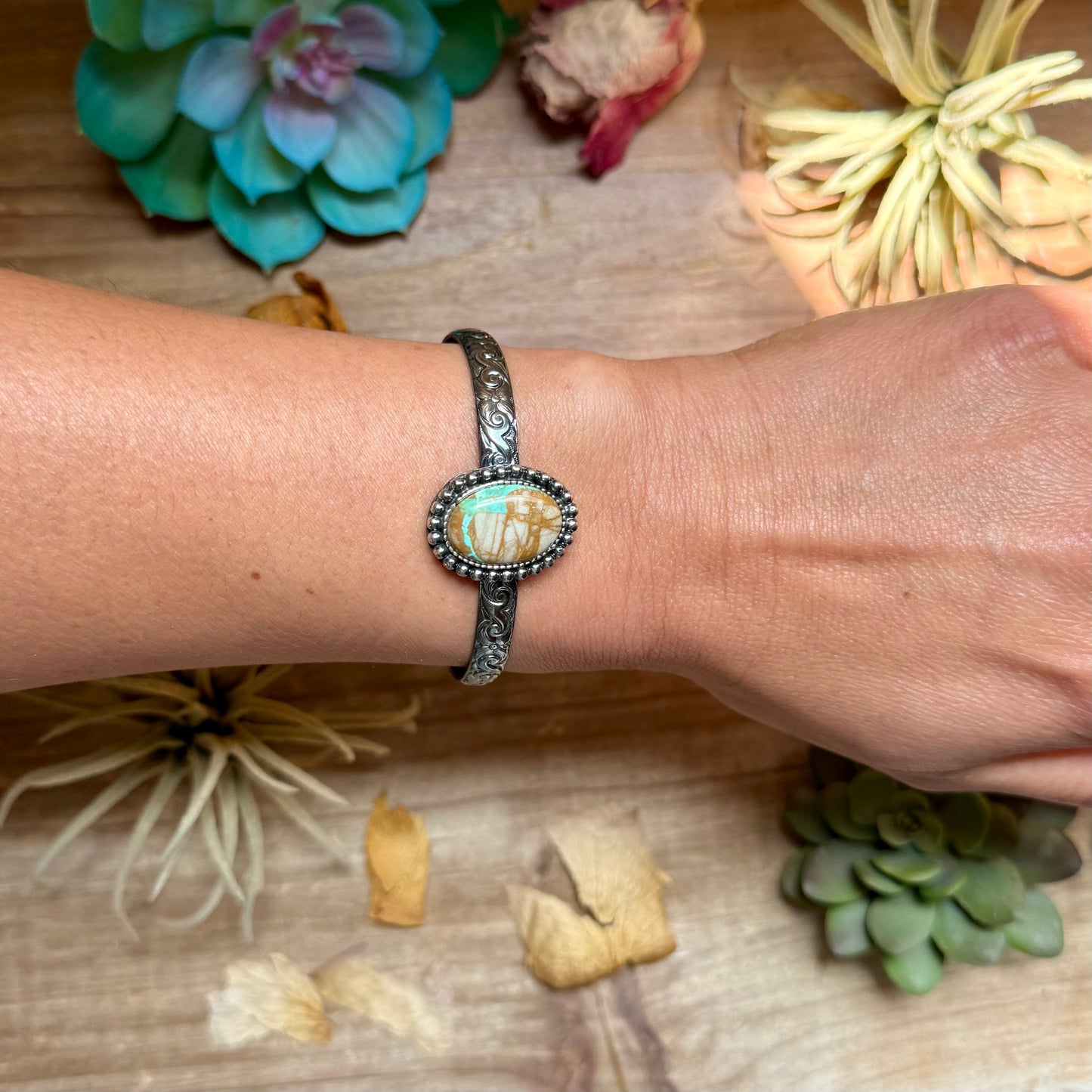MJ Royston Turquoise Sterling Silver Cuff – Medium Stone