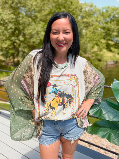 Cowboy Motifs Kantha Style Top
