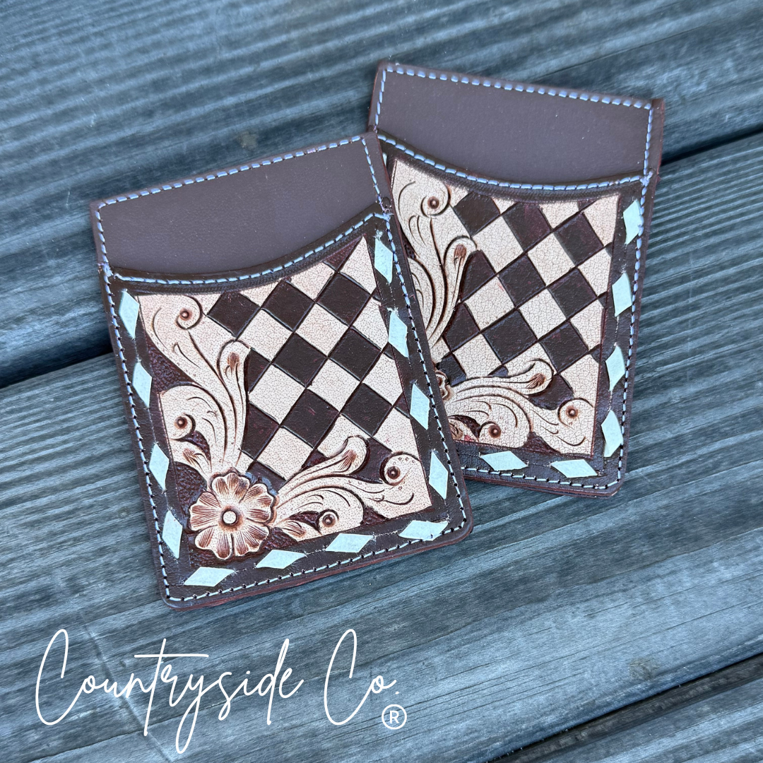 Checkered Leather Credit Card Holder