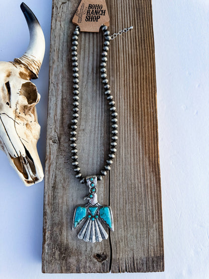 Western Pearl Turquoise Thunderbird Necklace