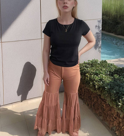 Mocha Madness Mesh Ruffled Bell Pants