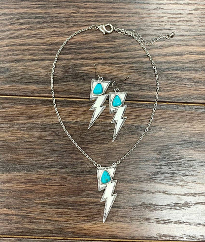 Bolt Turquoise Necklace Earrings Set