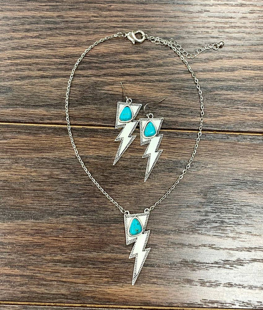 Bolt Turquoise Necklace Earrings Set