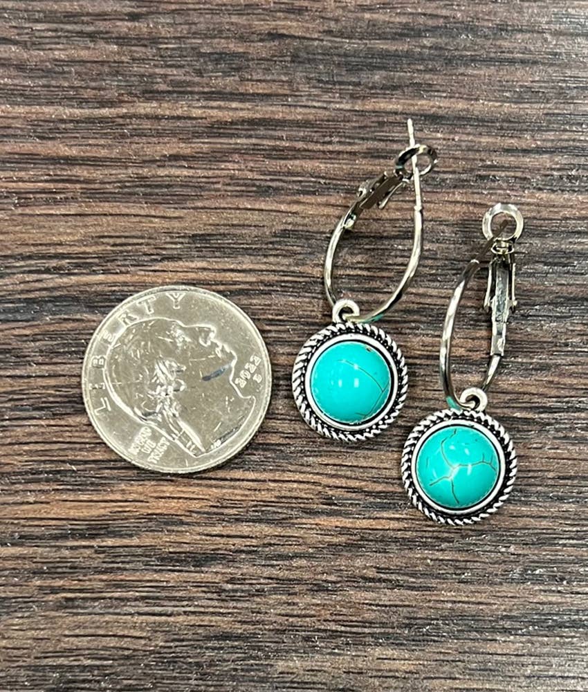 1" 10mm Turquoise Hoop Earrings