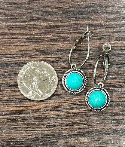 1" 10mm Turquoise Hoop Earrings