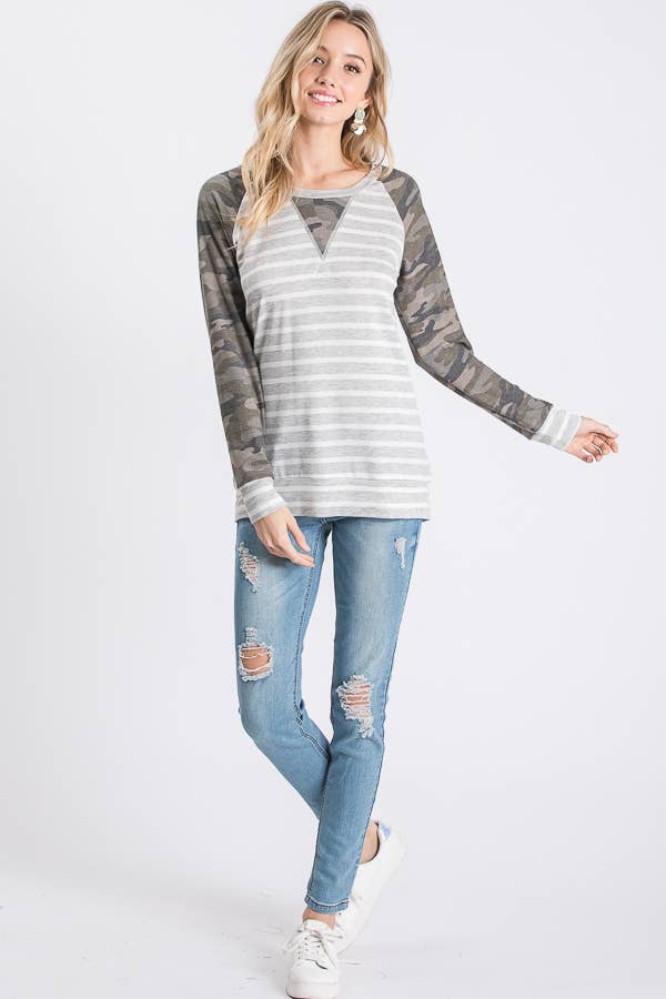 Homebody Camo Striped Top