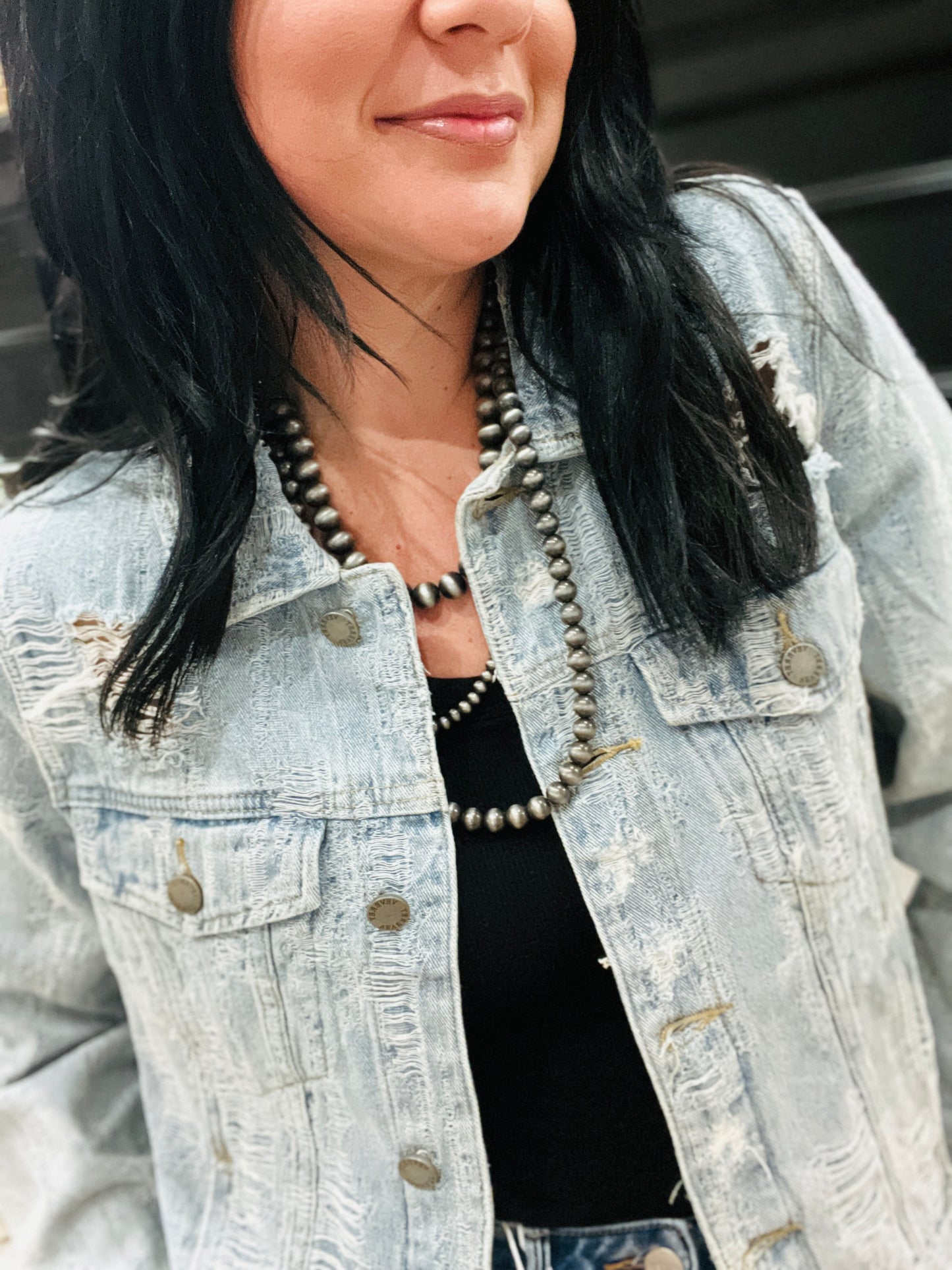 Distressed Denim Rocker Jacket