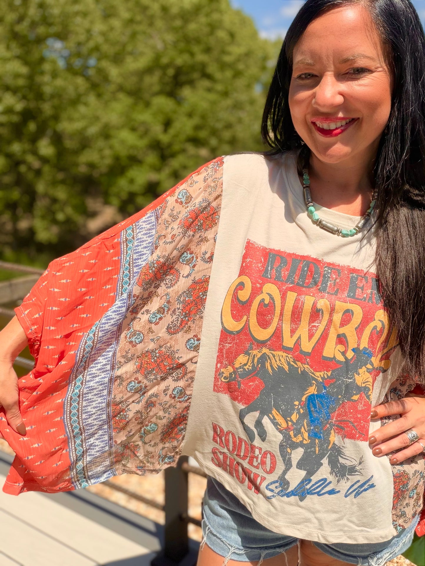 Ride Em' Cowboys Western Kantha Style Top
