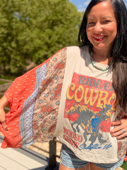 Ride Em' Cowboys Western Kantha Style Top