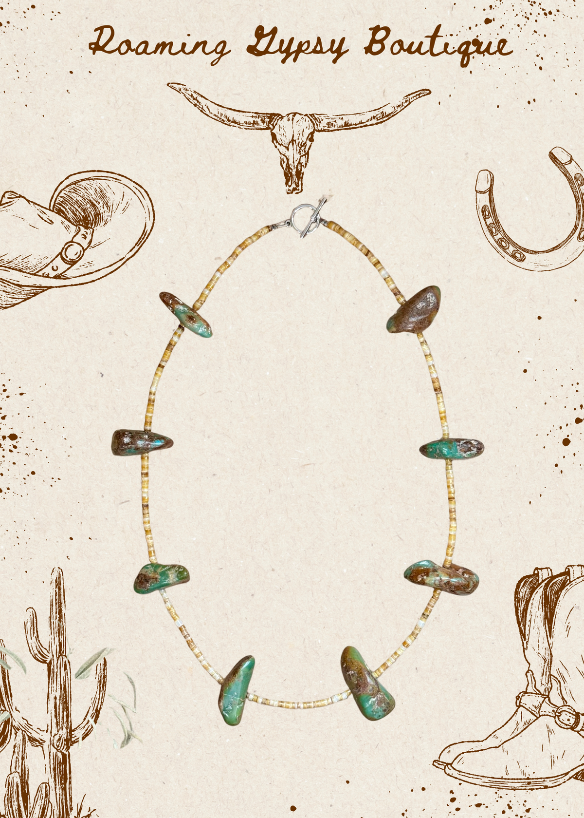 22” Chunky Turquoise & Shell Heishi Necklace