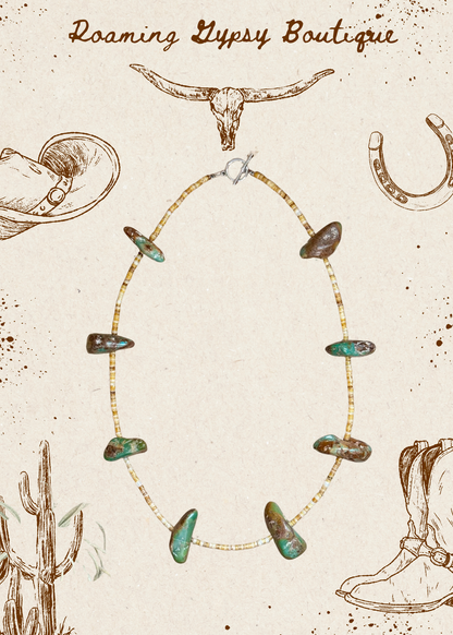 22” Chunky Turquoise & Shell Heishi Necklace