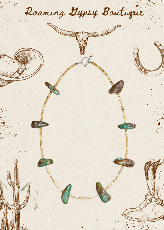 22” Chunky Turquoise & Shell Heishi Necklace