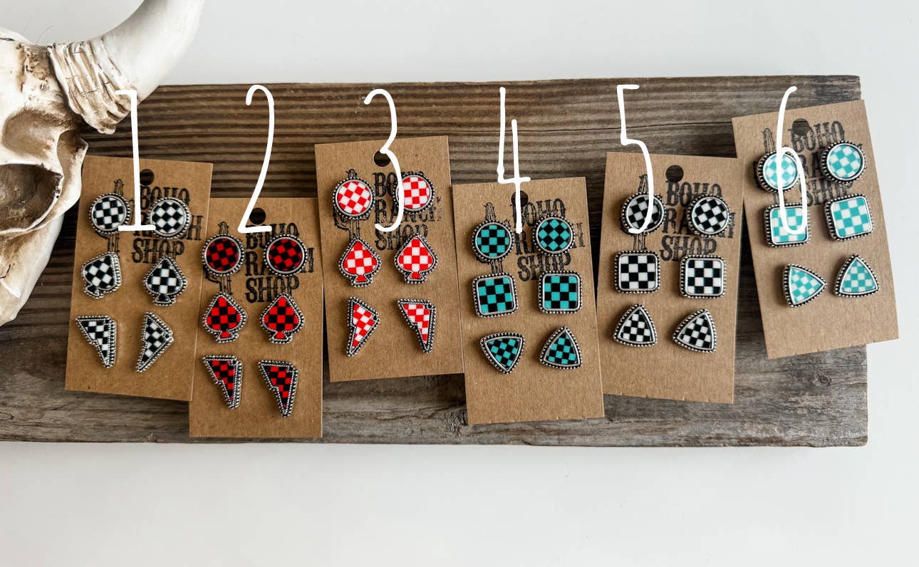 Checker Post Combo Earring Sets