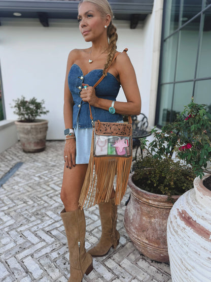 Hand Tooled Clear Purse Crossbody - Concert Game Day Stadium