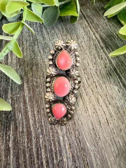 JJJ ~ Triple Pink Conch Ring sz 8.5