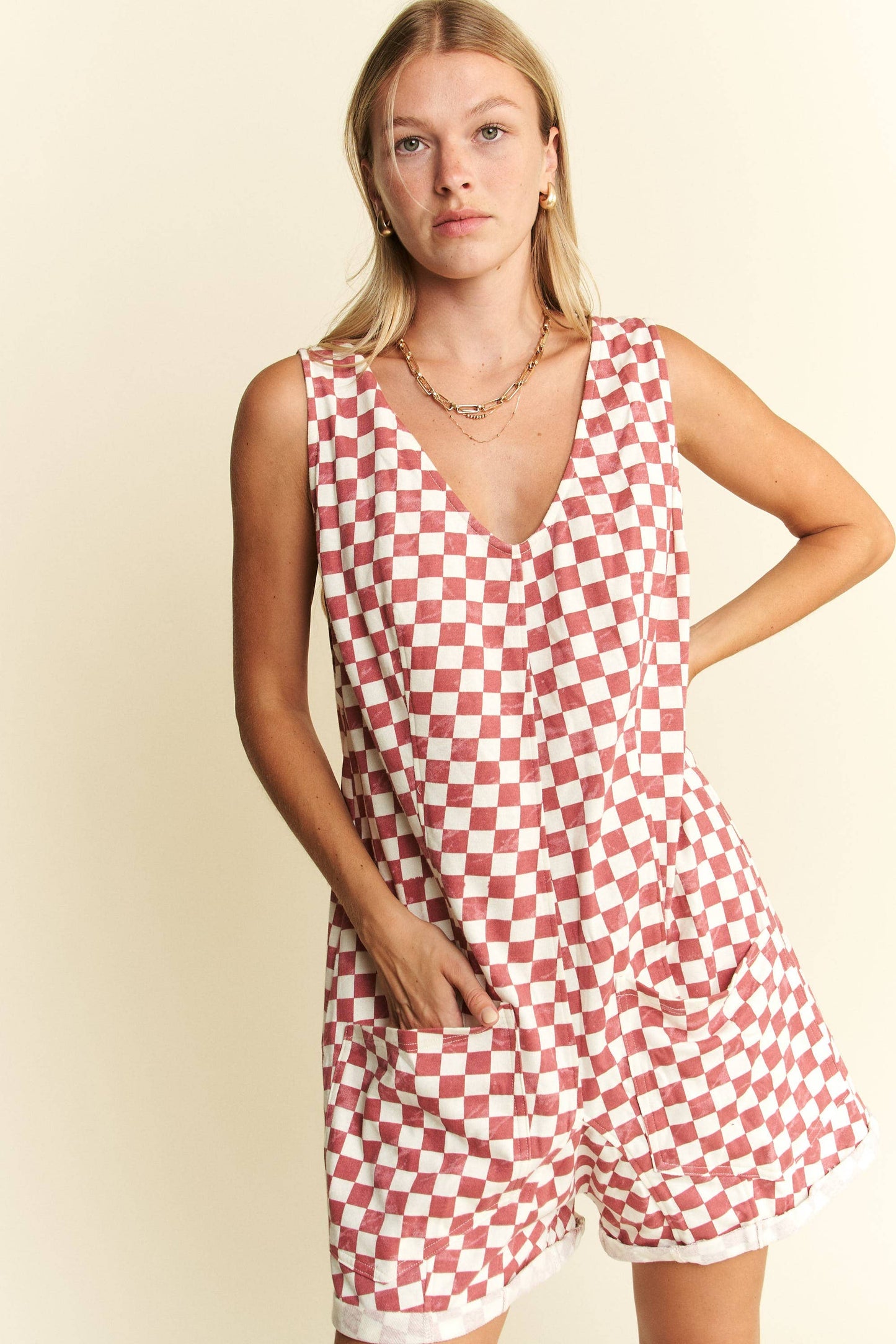 CHECKERD PRINT SHORTS ROMPER