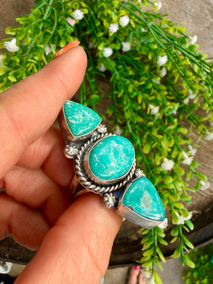 Whitewater Turquoise 3 Stone Ring