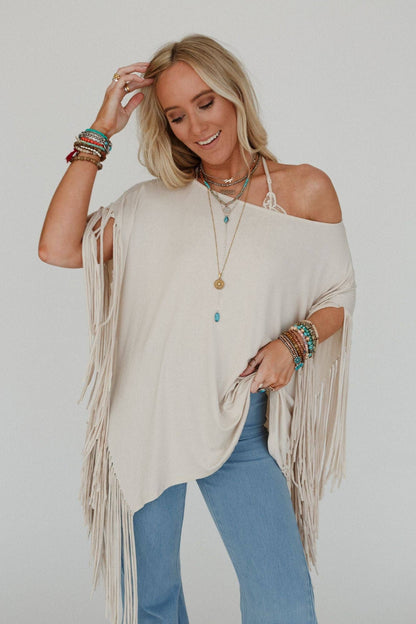 Boho Darlin Fringe Top - Oat