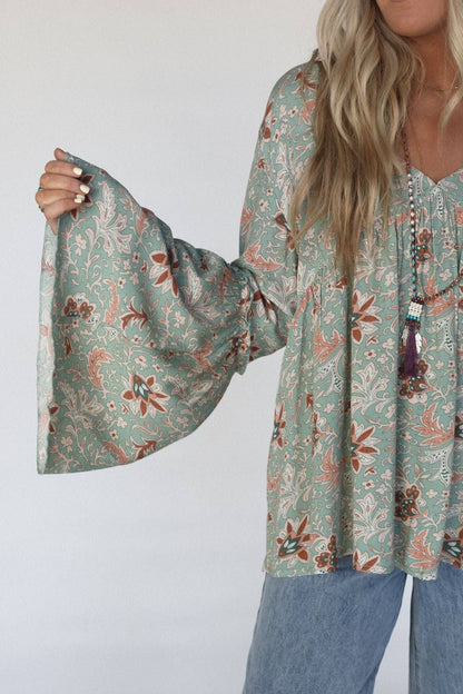 Brea Mixed Print Top - Sage Floral Print