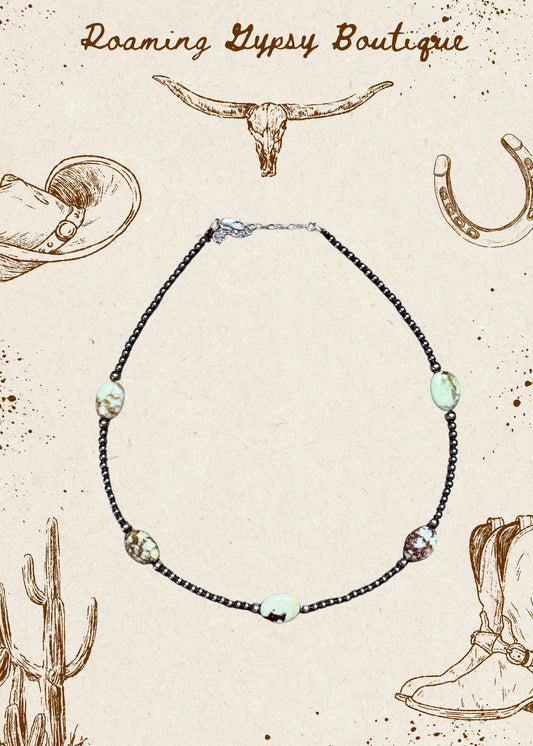 5 Magnesite Lemon Turquoise Choker And Sterling Silver Pearls