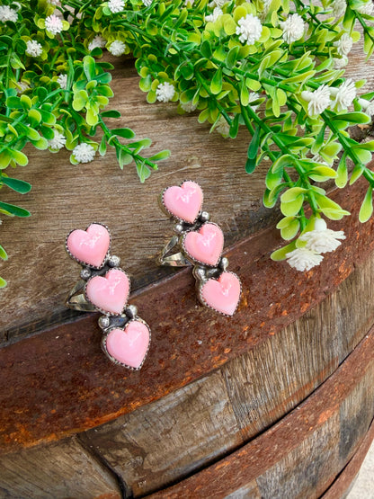 Pink Conch Triple Heart Ring