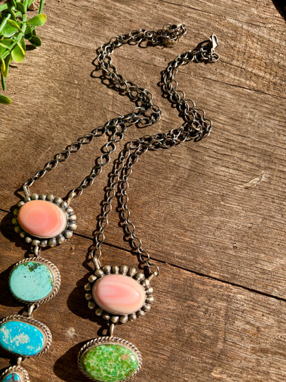 Vicky Hicks Multi 7 Stone Lariat Necklace