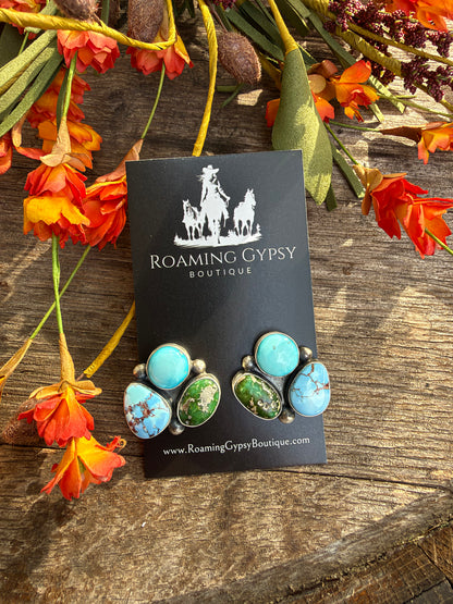 3 Stone Cluster Earrings