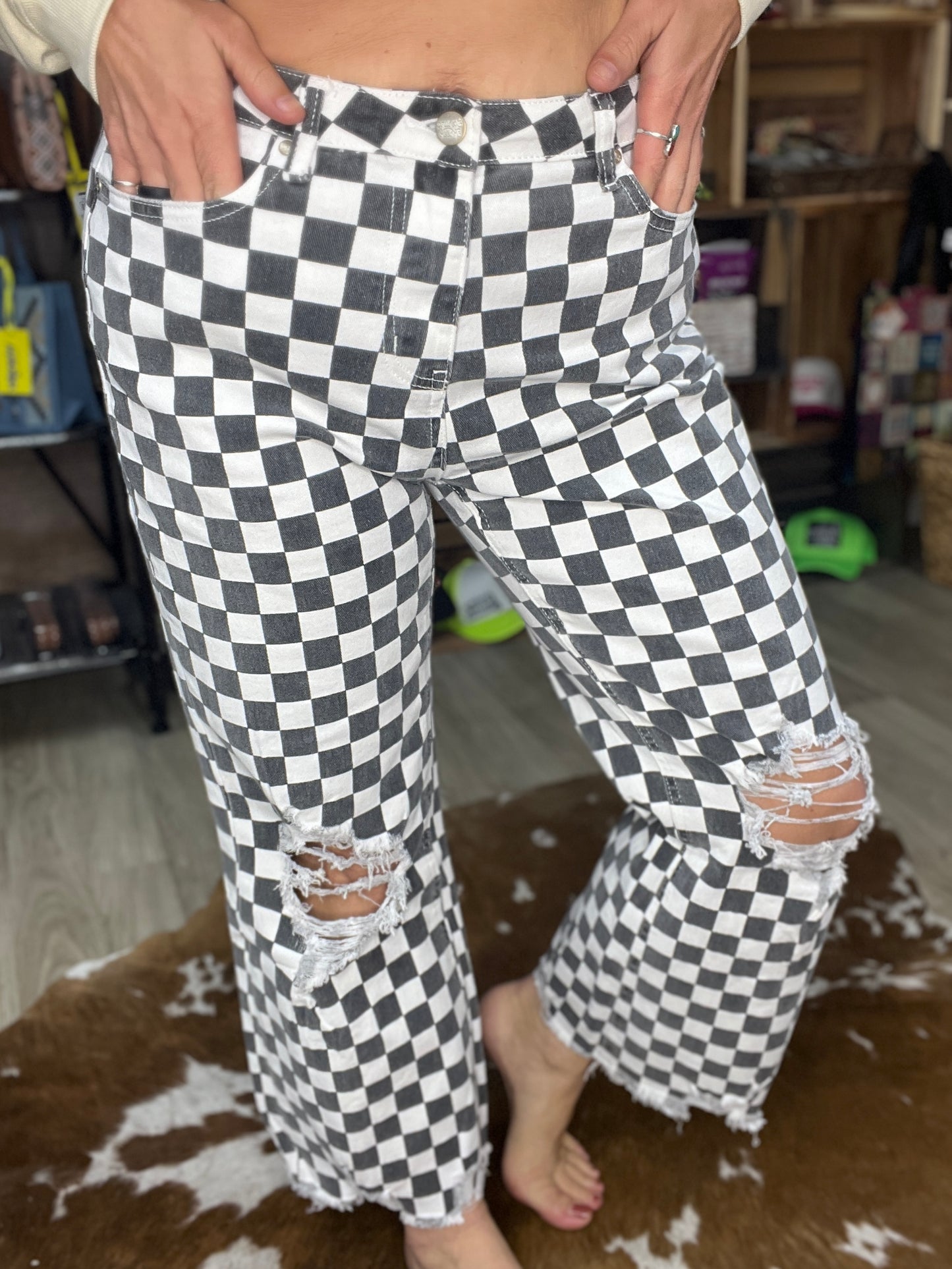 Round the Track Checkered Jeans