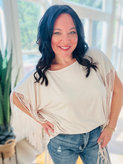 Boho Darlin Fringe Top - Oat