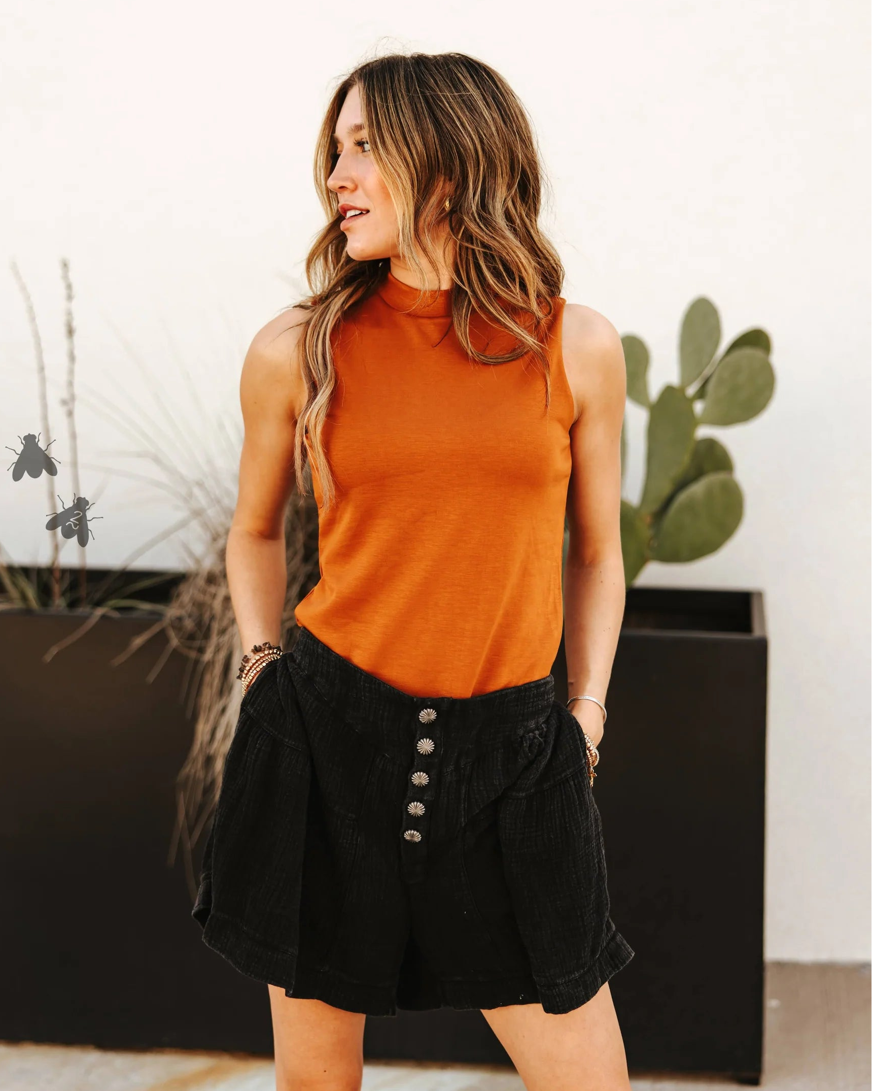 Black linen western shorts with concho buttons | Rodeo shorts with boho chic style