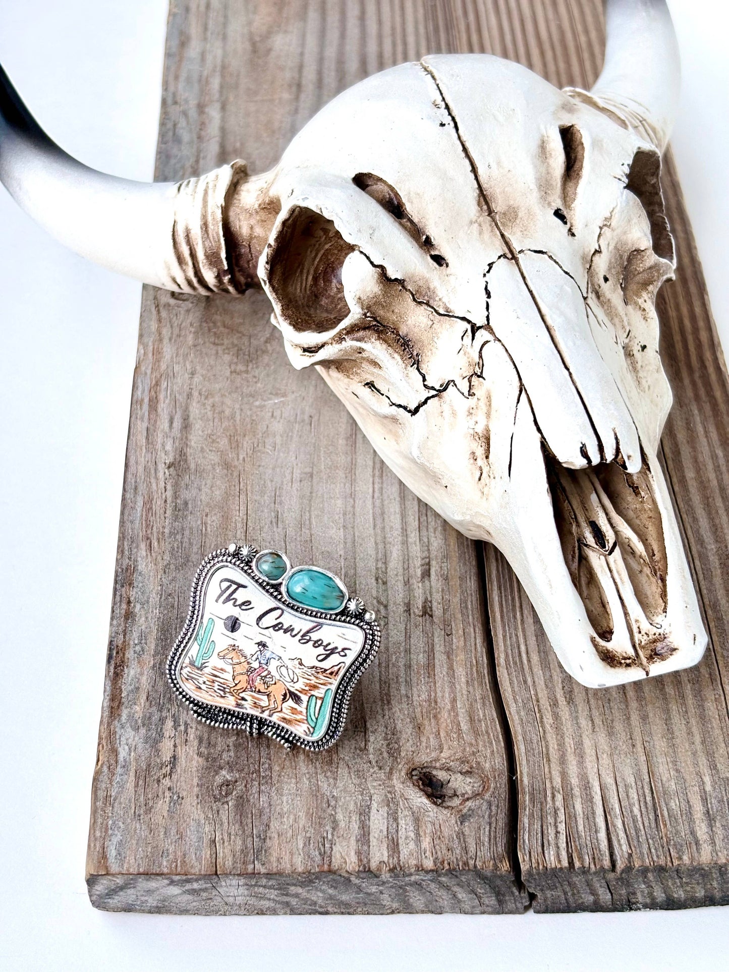 Rodeo Printed Turquoise Stone Statement Stretch Ring