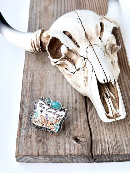 Rodeo Printed Turquoise Stone Statement Stretch Ring