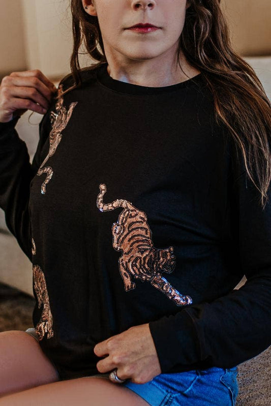 Leopard sequin plus size sweater