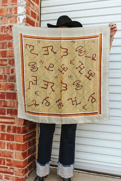 Camel Western Cattle Brand Printed Wild Rag