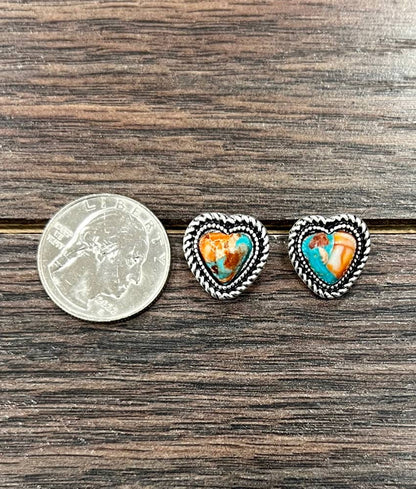 9mm Heart Multi Color Stud Earrings