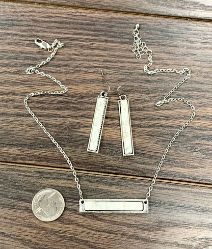 16" Bar White Turquoise Necklace Earrings Set