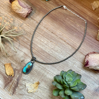 FREE Sterling Silver Pearl Necklace + MJ Long Oval Turquoise Pendant