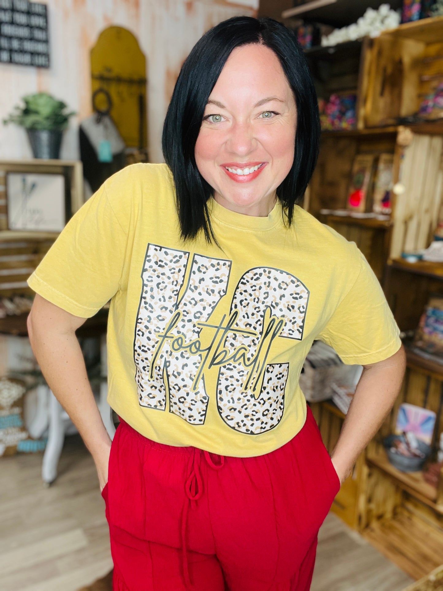 Tan Leopard KC Football Mustard Tee