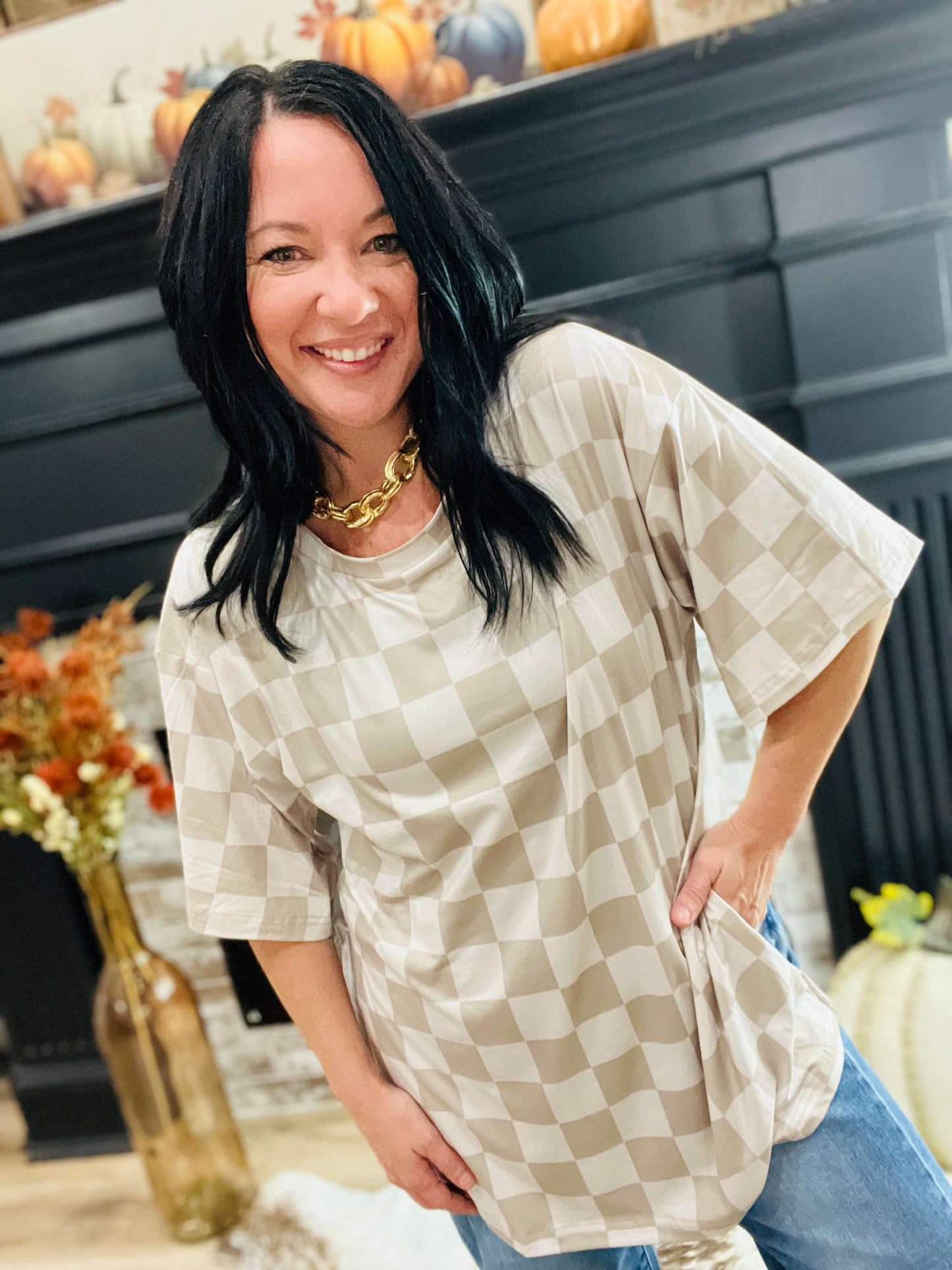 Check Babe Side Slit Top