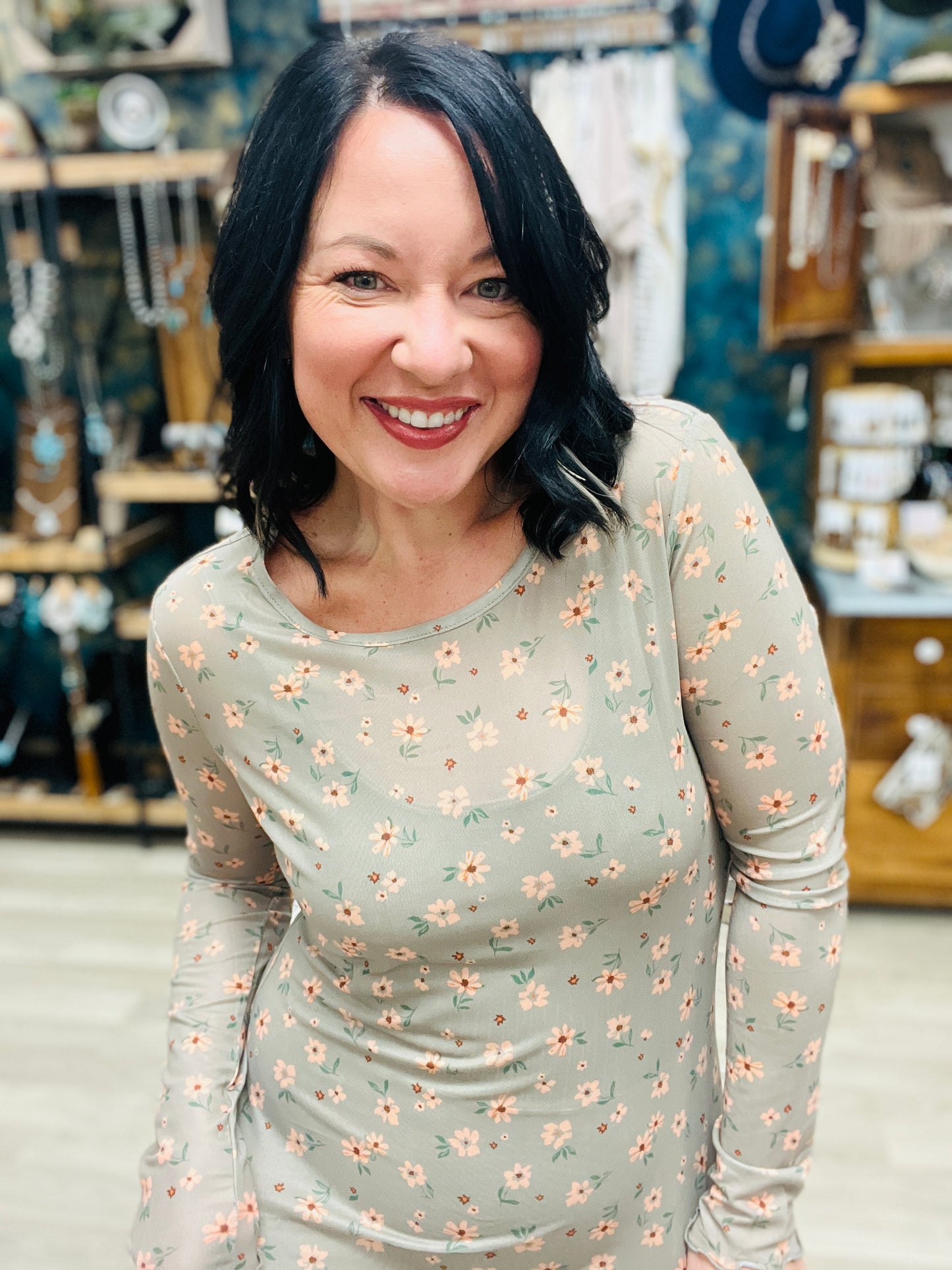 Vintage Southern Floral Mesh Top