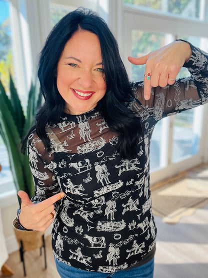 Western Scene Mesh Top