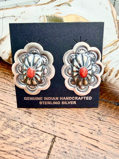Lavina Benally - Concho Coral Earrings