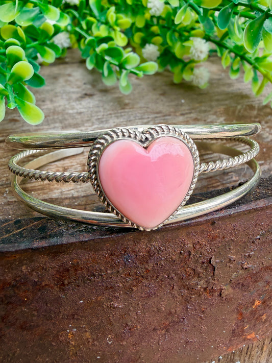 Pink Conch Heart Cuff Bracelet
