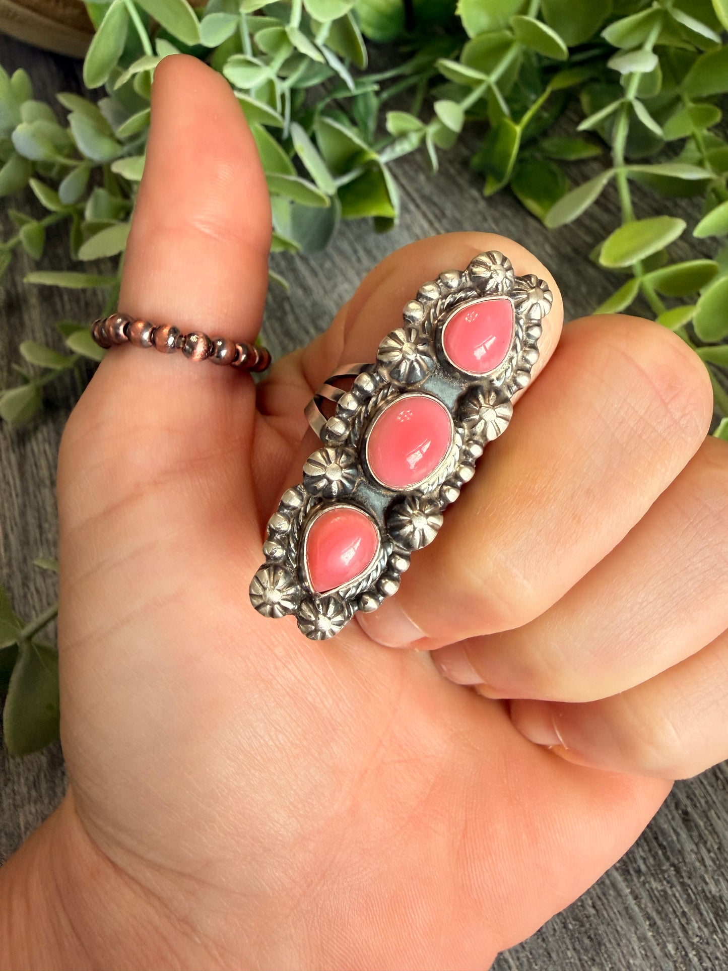 JJJ ~ Triple Pink Conch Ring sz 8.5