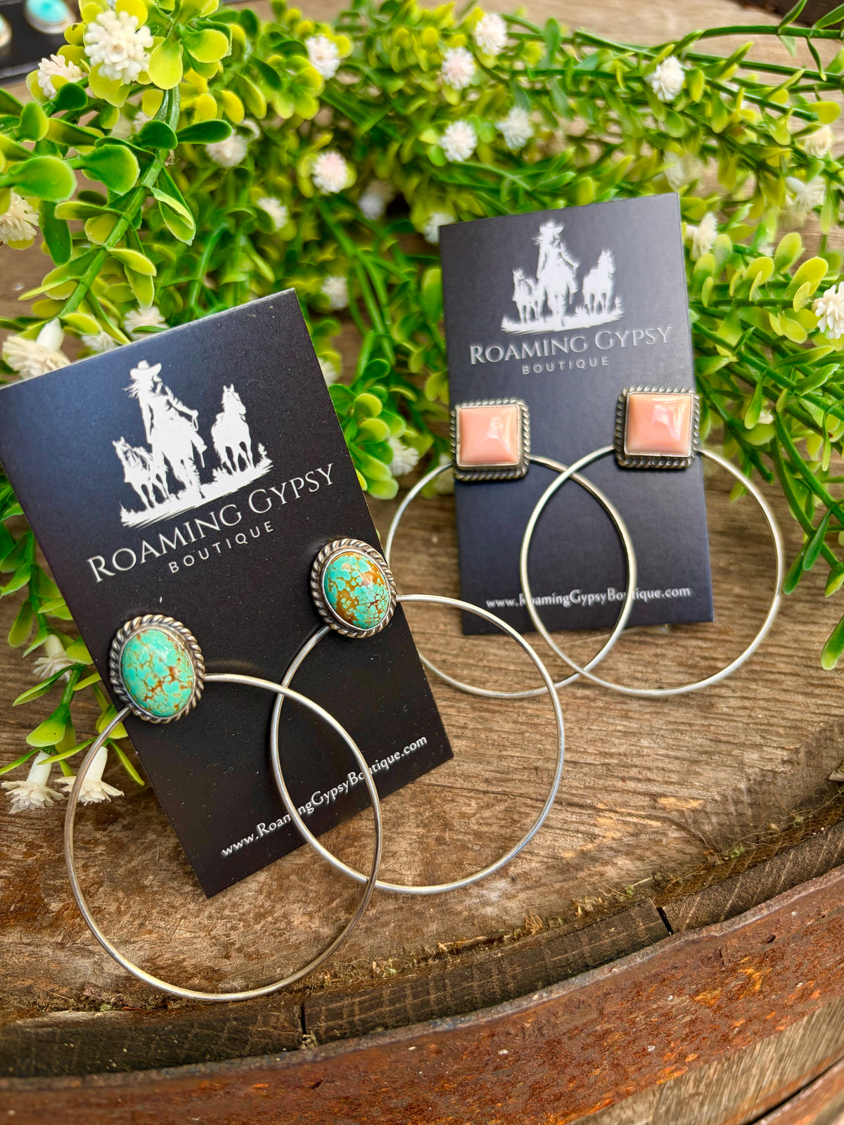Stone 2" Hoop Earrings