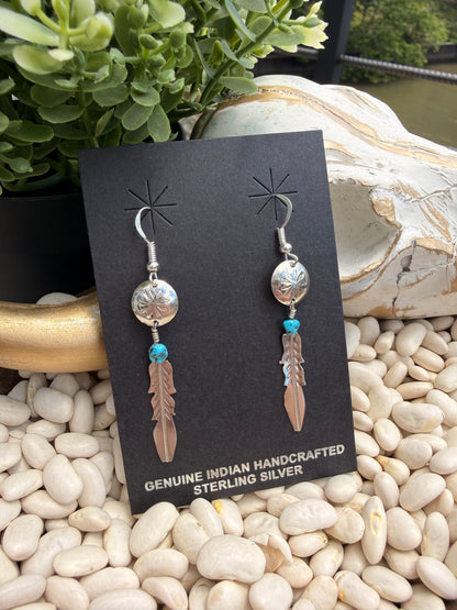 Marvin Arviso Turquoise Feather Earrings
