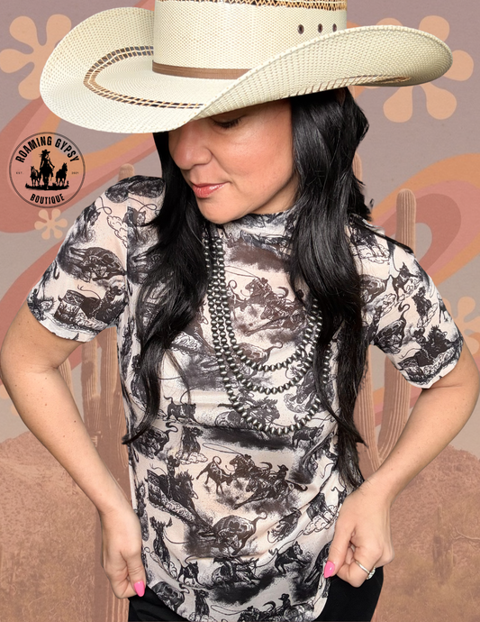 Rodeo Road Short Sleeve Mesh Top