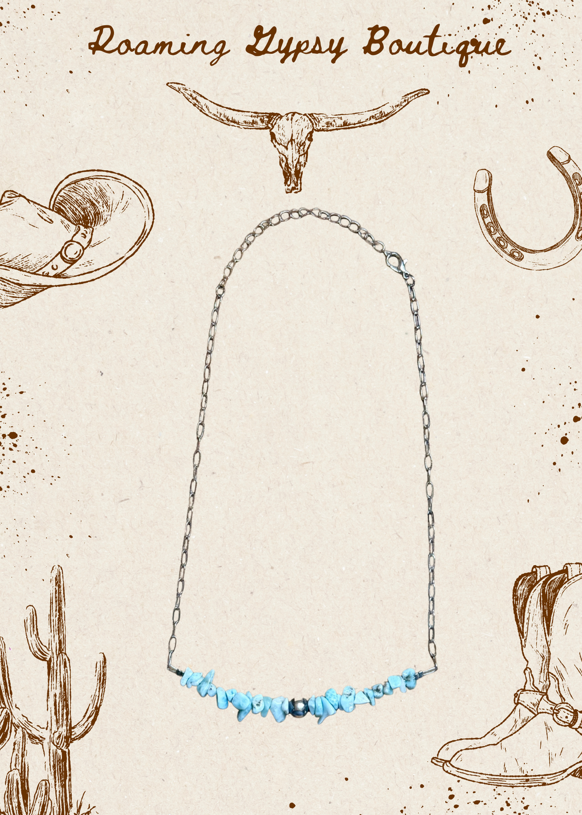 16” Larimar Chip Necklace – Sterling Silver & Paperclip Chain