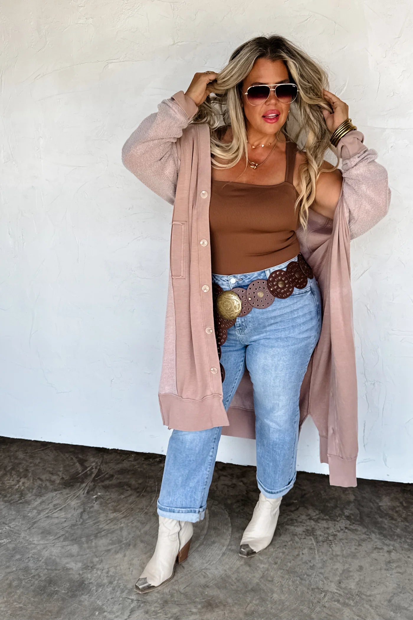 Mauve Duster Cardigan Sweater