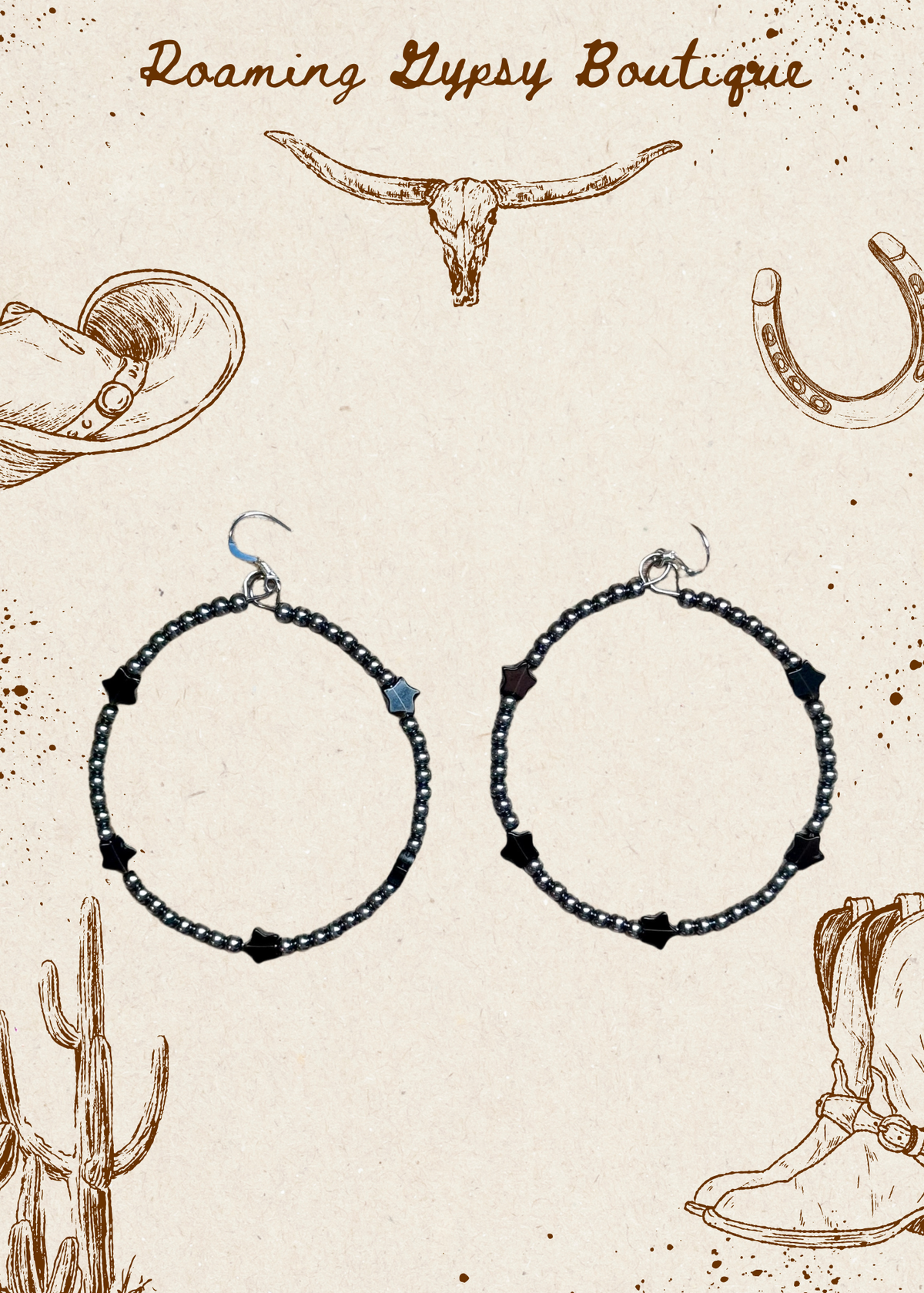 Black Onyx Star Hoop Earrings – 3mm Sterling Silver